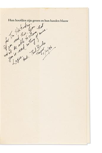 BOWLES, PAUL. Archive of 9 items, each Signed, to publisher Tim Hinterding: 6 Typed Letters * Brief Autograph Letter * Printed Document